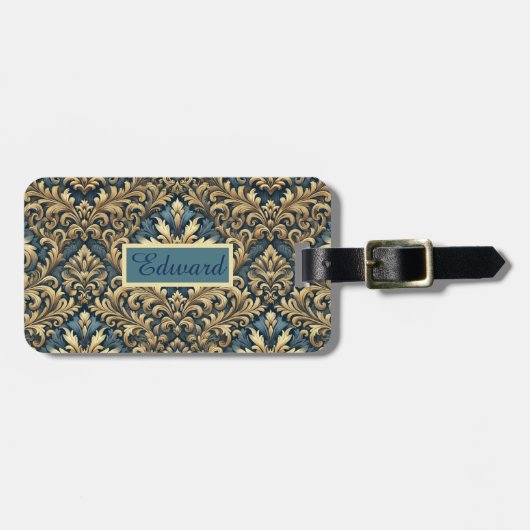 エレガントクラシックブルーと金ゴールドパーソナライズされた ラゲッジタグ (正面横)