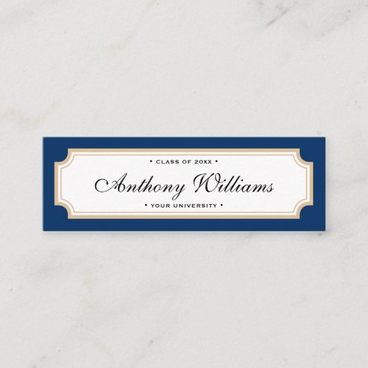 エレガントクラシックブルーと金ゴールド卒業ネームカード コーリングカード (正面)