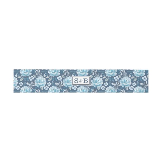エレガントクラシックブルーネイビーフローラ水彩バラ 招待状ベリーバンド (フラット)