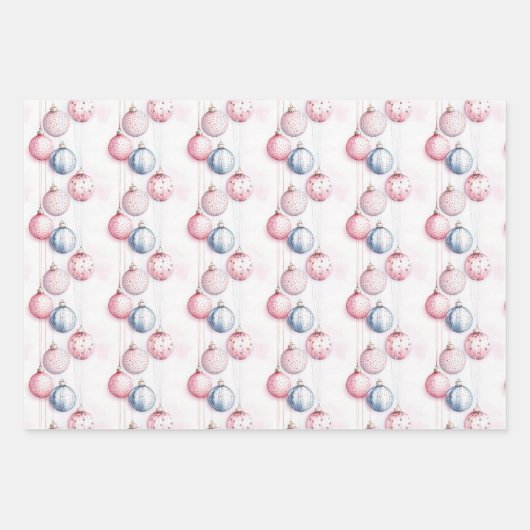 エレガントクラシックブルーピンクパステルクリスマス ラッピングペーパーシート (正面3)