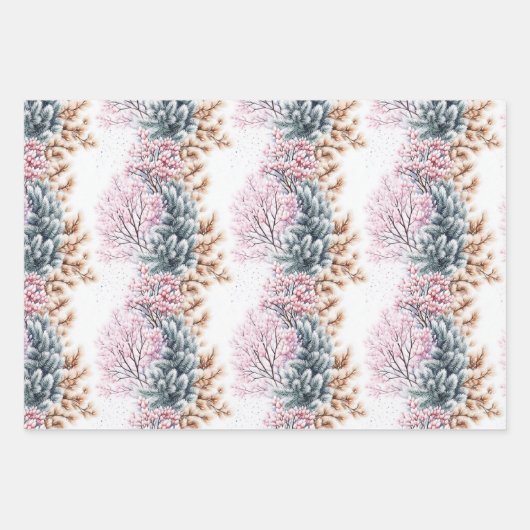 エレガントクラシックブルーピンクパステルクリスマス ラッピングペーパーシート (正面2)