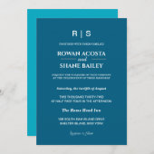 エレガントクラシックブルーモノグラム結婚式招待状 招待状 (正面/裏面)