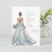 エレガントクラシックブルー結婚スパークルのフローラ 招待状 (スタンド正面)