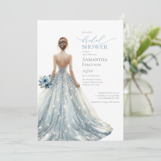 エレガントクラシックブルー結婚スパークルのフローラ 招待状 (スタンド正面)