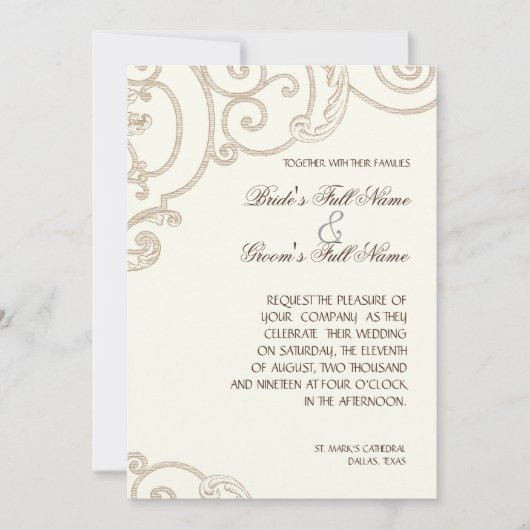 エレガントクラシックホワイトオーキッドミニマルフローラ 招待状 (正面)