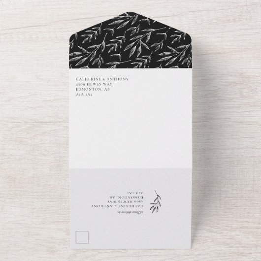 エレガントクラシックミニマリスト植物シンプルリーフ  オールインワン招待状 (外側)