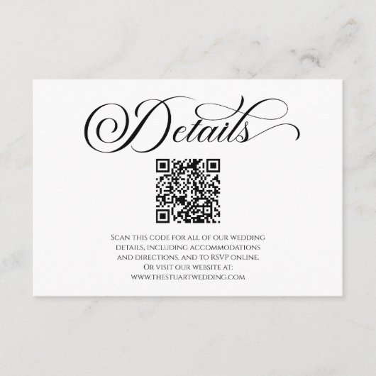 エレガントクラシックミニマルQRコードの結婚詳細 エンクロージャーカード (正面)