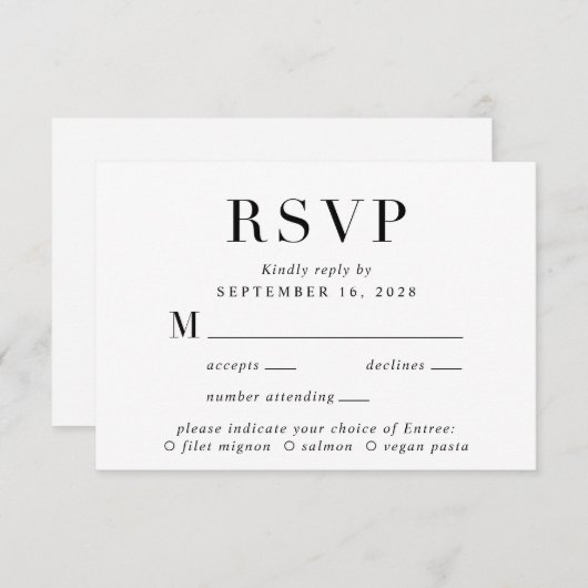 エレガントクラシックメニュー選択ウェディングRSVPカード 出欠カード (正面/裏面)