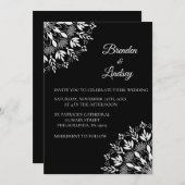 エレガントクラシックモダン白黒フローラ 招待状 (正面/裏面)