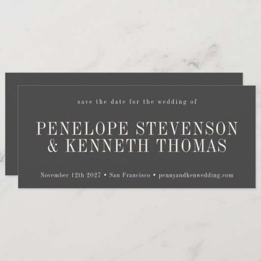 エレガントクラシックモダン白黒結婚ズ セーブザデート (正面/裏面)