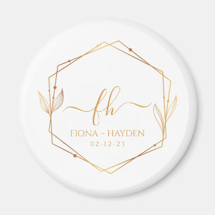 エレガントクラシックモノグラムの金ゴールド結婚イニシャル マグネット