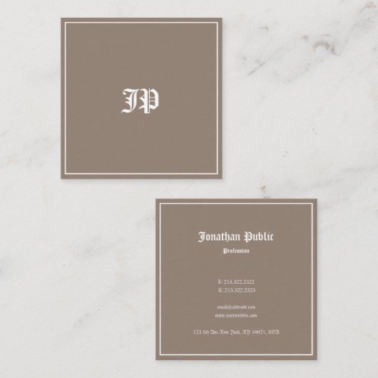 エレガントクラシックモノグラムデザイントレンディープレーン スクエア名刺 (正面/裏面)