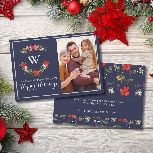 エレガントクラシックモノグラムフローラハッピーホリデー シーズンカード