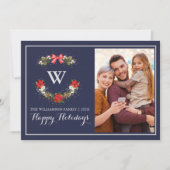 エレガントクラシックモノグラムフローラハッピーホリデー シーズンカード (正面)