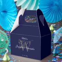 エレガントクラシックモノグラム&ネームネイビーブルー結婚ズ