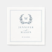 エレガントクラシックライトブルーボホモノグラム結婚ズ スタンダードカクテルナプキン (正面)