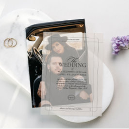 エレガントクラシックラグジュアリーライトグレーモノグラム結婚ズ ベラム紙招待状