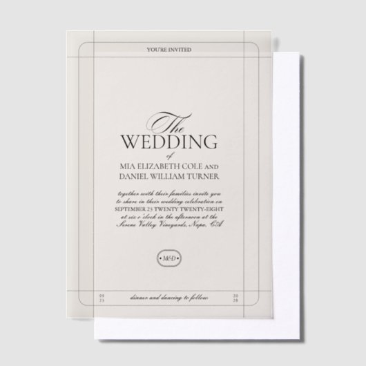 エレガントクラシックラグジュアリーライトグレーモノグラム結婚ズ ベラム紙招待状 (オフセット)