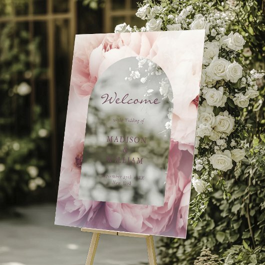 エレガントクラシックリーガルパープルピーニーズアーチ結婚ーズ アクリルサイン