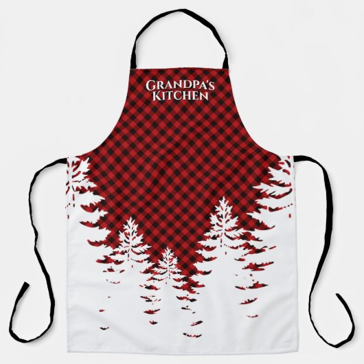 エレガントクラシックレッドプレイドクリスマスエバーグリーン エプロン (正面)