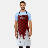 エレガントクラシックレッドプレイドクリスマスエバーグリーン エプロン (着用した状態)