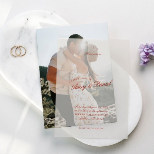 エレガントクラシックレッド&深いブルー結婚ズ ベラム紙招待状