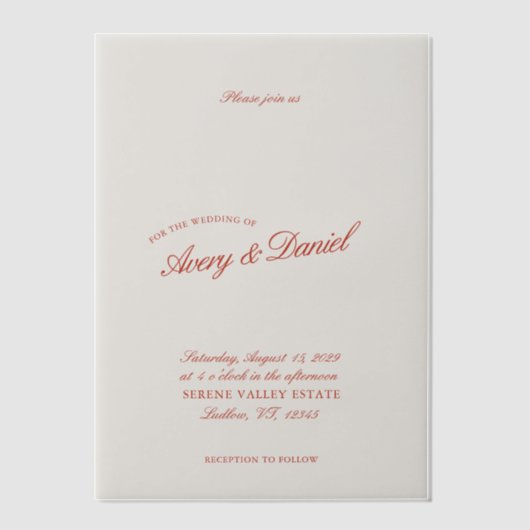 エレガントクラシックレッド&深いブルー結婚ズ ベラム紙招待状 (正面)