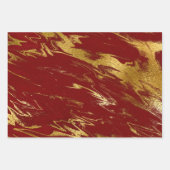 エレガントクラシックレッド&金ゴールドマーブルルック ラッピングペーパーシート (正面)