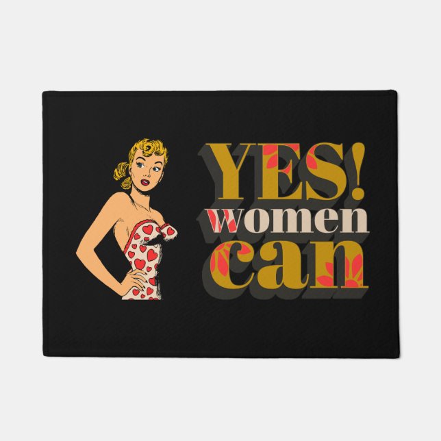 エレガントクラシックレトロレディYesウーマンカンブラック ドアマット (正面)