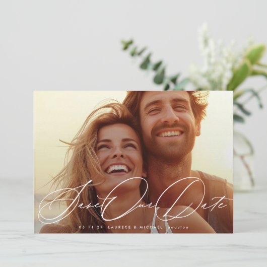 エレガントクラシックロマンチックなフルブリード結婚写真 セーブザデート (スタンド正面)