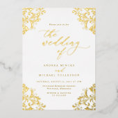 エレガントクラシックヴィンテージウェディング金ゴールド 箔招待状 (正面)