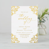 エレガントクラシックヴィンテージウェディング金ゴールド 箔招待状 (立ち正面)