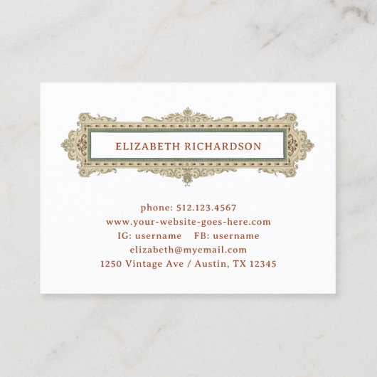エレガントクラシックヴィンテージフレームホワイトライブラリスタイル 名刺 (裏面)