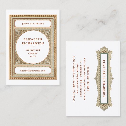 エレガントクラシックヴィンテージフレームホワイトライブラリスタイル 名刺 (正面/裏面)