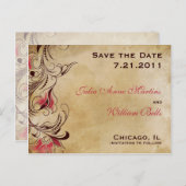 エレガントクラシックヴィンテージフローラ保存日付 案内ポストカード (正面/裏面)