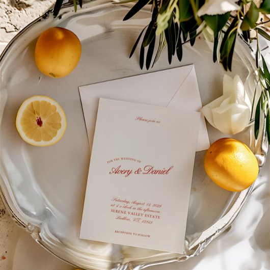 エレガントクラシックヴィンテージレッド&アイボリー結婚ズ 招待状