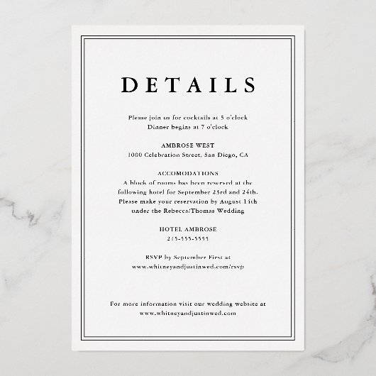 エレガントクラシック写真結婚の金ゴールド 箔招待状 (裏面)