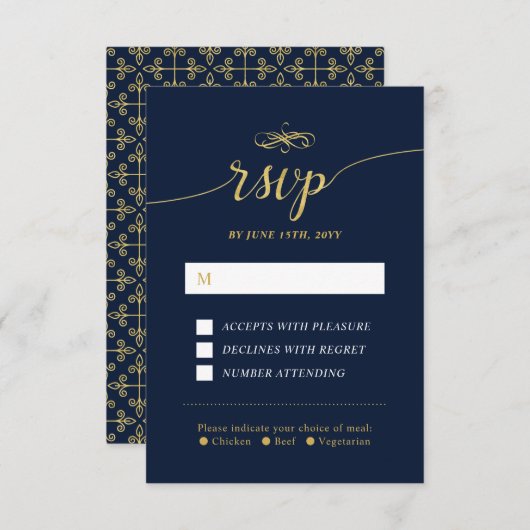 エレガントクラシック婚式RSVPカード挿入 出欠カード (正面/裏面)