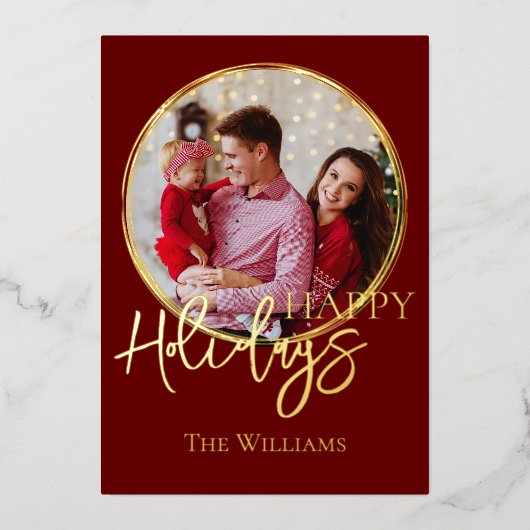 エレガントクラシック家族の写真ホリデーレッドカード 箔シーズンカード (正面)