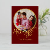 エレガントクラシック家族の写真ホリデーレッドカード 箔シーズンカード (立ち正面)