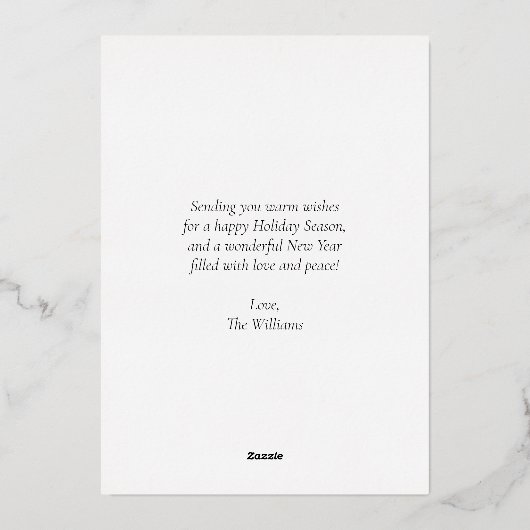 エレガントクラシック家族の写真ホリデーレッドカード 箔シーズンカード (裏面)