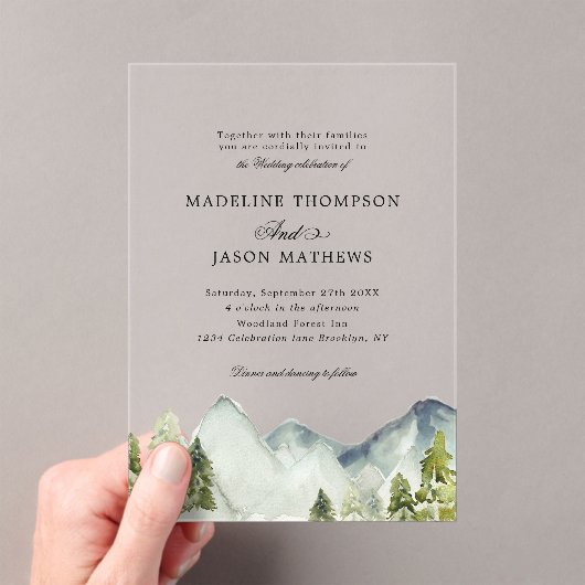 エレガントクラシック山林ウォーター結婚カラー アクリル招待状 (インサイチュ (ポータブル))