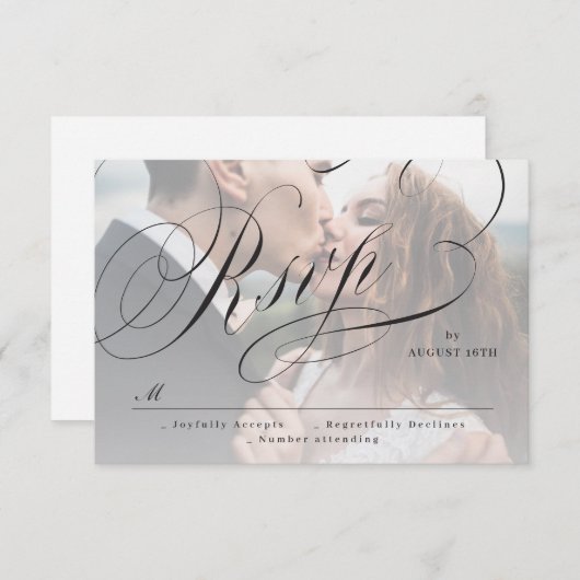 エレガントクラシック書写真ウェディングRSVP車 出欠カード (正面/裏面)