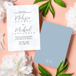 エレガントクラシック書道フローラほこりっぽい青 招待状