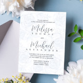 エレガントクラシック書道フローラほこりっぽい青RSVP 招待状