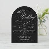 エレガントクラシック書道ブラックタイ結婚ズアーチ 招待状 (スタンド正面)