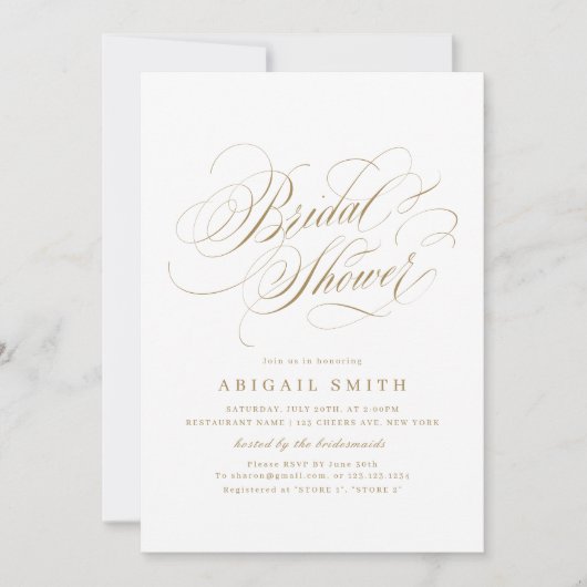 エレガントクラシック書道ヴィンテージブライダルシャワー 招待状 (正面)