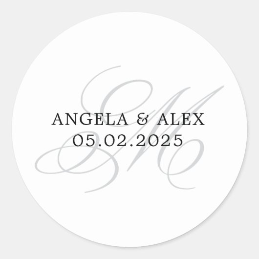 エレガントクラシック書道Mモノグラム結婚ズ ラウンドシール (正面)