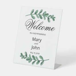 エレガントクラシック水の色の緑の葉結婚の 台座サイン