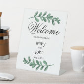 エレガントクラシック水の色の緑の葉結婚の 台座サイン (インサイチュ)